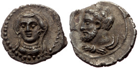 Cilicia, Uncertain AR Obol (Silver, 0.65g, 11mm) 4th century BC
Obv: Veiled and draped bust of female facing slightly left.
Rev: Head of Herakles left...