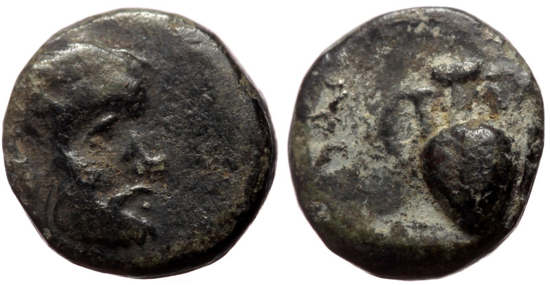 Cilicia, Nagidos AE (Bronze, 1.23g, 9mm) ca 400-380 BC 
Obv: Bearded head of Pan...