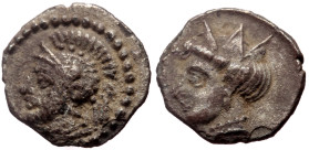 *Very rare*
Cilicia, Persian satraps, Pharnabazos (413-373) Bl Obol (Silver, 0.60g, 10mm), Tarsos, 
Obv: helmeted head of Ares? left 
Rev: Female head...