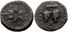 Cilicia, Pompeiopolis AE (Bronze, 4.48g, 15mm) 66-27 BC
Obv: Two bunches of grapes on a branch.
Rev: ΠΟΜΠHI, Star of six rays.
Ref: BMC 47; SNG France...