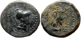Cilicia, Soloi AE (Bronze, 18mm, 3.38g) ca 100-30 BC. 
Obv: Helmeted head of Athena to right 
Rev: Eagle standing to right on thunderbolt, wings open,...