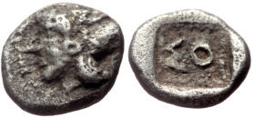 Cilicia, Soloi AR Hemiobol (Silver, 0.43g, 7mm) ca 5th-4th centuries BC Obv: Head of Amazon left, with hair in sakkos. 
Rev: Large ΣΟ within pelleted ...