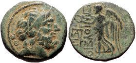 Islands off Cilicia, Elaiussa Sebaste AE (Bronze, 6.11g, 20mm) ca 1st century BC. 
Obv: Diademed head of Zeus right; AP behind 
Rev: EΛAIOΥΣIΩN, Nike ...