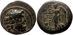 Islands off Cilicia, Elaiussa Sebaste AE (Bronze, 6.45g, 20mm) ca 1st century BC. 
Obv: Diademed head of Zeus right; AP behind 
Rev: EΛAIOΥΣIΩN, Nike ...