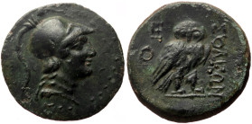 Cilicia, Soloi-Pompeiopolis AE (Bronze, 7.59g, 22mm) ca 2nd-1st Century BC. 
Obv: Helmeted head of Athena right 
Rev: Owl standing facing, slightly ri...