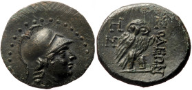 Cilicia, Soloi-Pompeiopolis AE (Bronze, 7.29g, 23mm) ca 2nd-1st Century BC. 
Obv: Helmeted head of Athena right 
Rev: Owl standing facing, slightly ri...