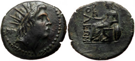 Cilicia, Soloi-Pompeiopolis AE (Bronze, 5.80g, 25mm) ca 2nd-1st Century BC. 
Obv: Radiate head of Helios right 
Rev: Athena seated left, holding Nike ...
