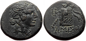 Pontos, Amisus AE (Bronze, 8.16g, 21mm) Mithradates VI Eupator (ca. 85-65 BC). 
Obv: Head of Dionysus right, wearing mitra and wreathed with ivy 
Rev:...