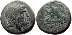 Pontos, Amisos AE (Bronze, 26mm, 19.68g) ca 100-85 BC
Obv: Head of Zeus right, wearing laurel wreath 
Rev: ΑΜΙ-ΣΟΥ, eagle standing left, head right, w...