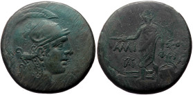 Pontos, Amisos AE (Bronze, 17.18g, 30mm) Time of Mithradates VI Eupator, ca 85-65 BC. 
Obv: Helmeted head of Athena to right 
Rev: Perseus standing fa...