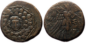 Pontos, Amisos, Under Mithradates VI Eupator (ca. 85-65 BC) AE (Bronze, 7.33g, 21mm)
Obv: Octagonal shield bearing aegis, Gorgoneion in center 
Rev: A...