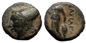 Kings of Cappadocia, Uncertain mint, Ariarathes IV Eusebes (220-163 BC) AE chalkous (Bronze, 2.90g, 13mm)
Obv: Head to left, wearing bashlyk 
Rev: BAΣ...