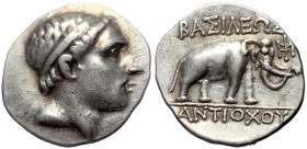Seleukid Kings of Syria, Antiochos III 'the Great', AR Drachm, (Silver, 4.09 g 18mm), 222-187 BC. Uncertain mint, possibly Apameia on the Orontes.
Obv...