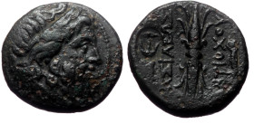 Seleukid King of Syria, Antiochos I Soter AE (Bronze, 6.41 g 18mm), 281-261 BC. Antioch on the Orontes.
Obv: Laureate head of Zeus right.
Rev: ΒΑΣΙΛΕΩ...