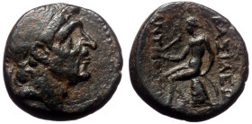 Seleukid King of Syria, Antiochos I Soter AE (Bronze,3.46 g 15mm), 281-261 BC. Antioch on the Orontes.
Obv: Diademed head right.
Rev: ΒΑΣΙΛΕΩΣ / ΑΝΤΙΟ...