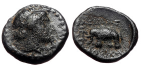 Seleukid King of Syria, Antiochos III (223-187 BC) AE (Bronze, 13mm, 1.89g). Antioch mint. 
Obv: Laureate head of Apollo right 
Rev: [ΒΑΣΙΛΕΩΣ / ΑΝΤΙΟ...