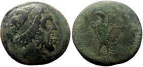 Ptolemaic Kings of Egypt, Ptolemy I - Ptolemy II Æ Obol (ca 385-246 BC) 
Obv: Diademed head of Zeus right 
Rev: ΠTOΛEMAIOY ΣAΣIΛEΩΣ, eagle standing le...