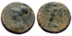 Phrygia, Laodikeia ad Lycum. Pseudo-autonomous issue 81-96.
AE (Bronze, 2.75g, 14mm) 
Obv: Helmeted and draped bust of Athena left 
Rev: ΛΑΟΔΙΚΕΩΝ, Ni...