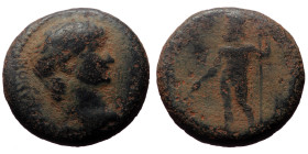 Phrygia, Ancyra? Trajan AE (Bronze, 4.77g, 18mm) 98-117
Obv: Legend illegible. Laureate head of Trajan, right.
Rev: Legend illegible. Zeus naked stand...