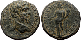 Pisidia, Antioch Septimius Severus. AE. (Bronze, 6.07 g. 24mm.) 193-211 AD.
Obv: Laureate head of Septimius Severus, r.
Rev: ANTIOCH GENI COL CAES. Ge...