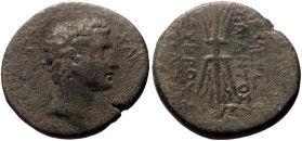 Cilicia, Olba AE (Bronze, 9.57g, 23mm) Augustus (27BC-14AD) Magistrate: Ajax (high priest and toparch) Issue: Year 1 (AD 10/11–12/13)
Obv: ΚΑΙΣΑΡΟΣ ΣΕ...