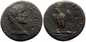 Cilicia, Olba AE (Bronze, 11.08g,26mm) Antoninus Pius (138-161)
Obv: ΑΥΤΟΚΡΑΤΩΡ ΑΝΤΩΝƐΙΝΟϹ; laureate head of Antoninus Pius, r.
Rev: ΟΛΒƐΩΝ; eagle sta...