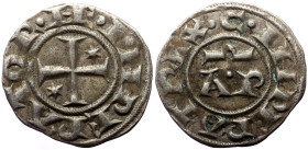 Sicily, Henry VI and Constance (1194-1196) AR Denaro. Brindisi. 
Obv: + HE INPERATOR, Cross potent, two stars in field 
Rev: + C INPERATRIX, A P. 
Ref...