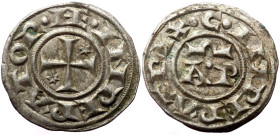 Sicily, Henry VI and Constance (1194-1196) AR Denaro. Brindisi. 
Obv: + HE INPERATOR, Cross potent, two stars in field 
Rev: + C INPERATRIX, A P. 
Ref...