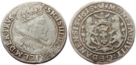 Sigismund III Vasa AE Ort (18 groszy) (Silver, 6.16g, 29mm) 1615, Danzig
Obv: Popiersie króla w prawo, w koronie, zbroi i w krezie, SIGIS III D G REX ...