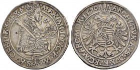 RDR / ÖSTERREICH 
 Maximilian II. 1564-1576 
 Guldentaler 1570, Joachimsthal. 24.30 g. Dietiker 208. Dav. 43. Sehr schön-gutes sehr schön.
