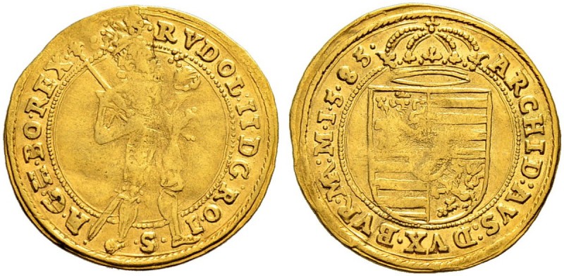 RDR / ÖSTERREICH 
 Rudolf II. 1576-1612 
 Dukat 1585, Wien. 3.23 g. MzA p. 71....
