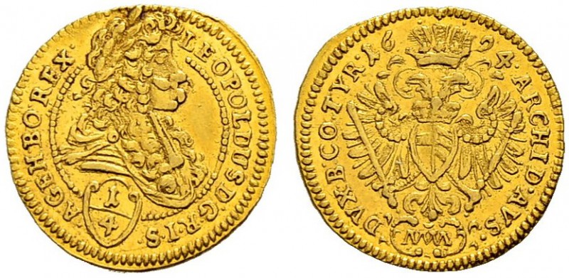 RDR / ÖSTERREICH 
 Leopold I. 1657-1705 
 Vierteldukat 1694, Wien. 0.87 g. MzA...
