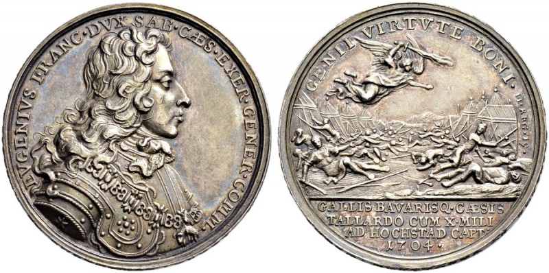 RDR / ÖSTERREICH 
 Leopold I. 1657-1705 
 Silbermedaille 1704. Auf Prinz Eugen...
