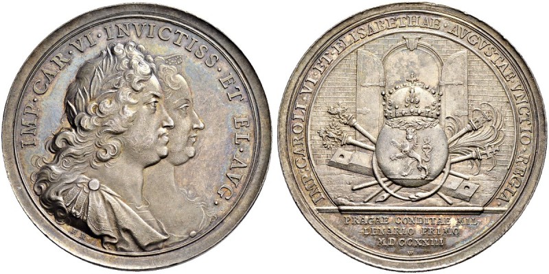 RDR / ÖSTERREICH 
 Karl VI. 1711-1740 
 Silbermedaille 1723. Auf die Prager Kr...