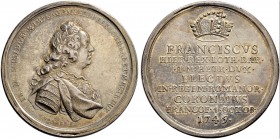 RDR / ÖSTERREICH 
 Franz I. 1745-1765 
 Silbermedaille 1745. Auf seine Kaiserkrönung in Frankfurt. Stempel von M. Donner. Geharnischtes, belorbeer­t...