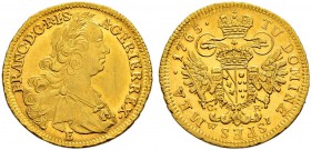 RDR / ÖSTERREICH 
 Franz I. 1745-1765 
 Dukat 1765 E (1770), Wien. Posthume Prägung. 3.47 g. Eypeltauer 723. Herinek 27. Fr. 429. Av. Kratzer. Fast ...
