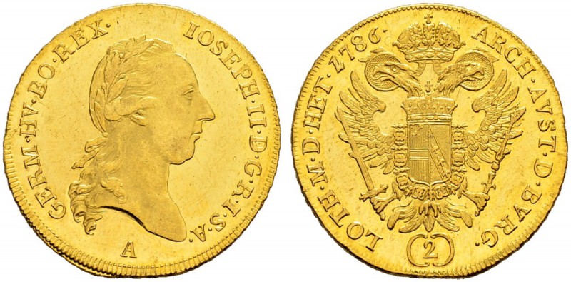 RDR / ÖSTERREICH 
 Joseph II. 1765-1790 
 Doppeldukat 1786, A-Wien. 6.98 g. He...