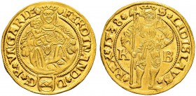 RDR / ÖSTERREICH 
 UNGARN 
 Ferdinand I. 1526-1564 
 Goldgulden 1538, Kremnitz. 3.58 g. Huszar 895. Fr. 48. Vorzüglich.