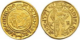 RDR / ÖSTERREICH 
 UNGARN 
 Maximilian II. 1564-1576 
 Goldgulden 1571, Kremnitz. 3.59 g. Huszar 973. Fr. 57. Vorzüglich.