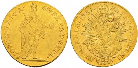 RDR / ÖSTERREICH 
 UNGARN 
 Josef II. 1765-1790 
 Dukat 1781. 3.46 g. Huszar 1863. Fr. 196. Fast vorzüglich.