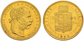 RDR / ÖSTERREICH 
 UNGARN 
 Franz Joseph I. 1848-1916 
 8 Forint-20 Francs 1880, KB-Kremnitz. 6.45 g. J. 364 a. Schl. 63.1. Fr. 243. Seltener Jahrg...