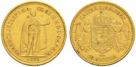 RDR / ÖSTERREICH 
 UNGARN 
 Franz Joseph I. 1848-1916 
 4 Forint-10 Francs 1892. 3.37 g. Huszar 2200. Fr. 252. Sehr schön.