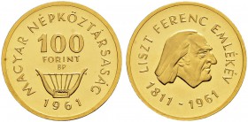 RDR / ÖSTERREICH 
 UNGARN 
 Volksrepublik 1949-1989 
 100 Forint 1961. 150. Geburtstag von Franz Liszt. 7.69 g. Huszar 2348. Schl. 155. Fr. 612. FD...