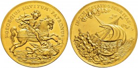 RDR / ÖSTERREICH 
 UNGARN 
 Kremnitz 
 Goldmedaille zu 7 Dukaten o. J. (um 1820). Stempel von K. W. Becker. Der hl Georg nach rechts reitend, tötet...