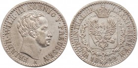 BRANDENBURG - PREUSSEN PREUSSEN, KÖNIGREICH
Friedrich Wilhelm III., 1797-1840. 1/6 Taler 1822 A AKS 26; J. 57; Olding 185a. dünne Kratzer, vz