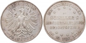 FRANKFURT STADT
 Vereinstaler 1859 100. Geburtstag Schillers AKS 43; J. 50; Thun 139. kl. Kratzer, fast vz