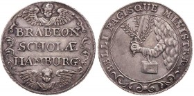 HAMBURG STADT
 Silbermedaille o. J. (nach 1639) Schulprämienmedaille (Brabeon) der St. Johannisschule, Vs.: drei Zeilen Schrift zwischen geflügelten ...