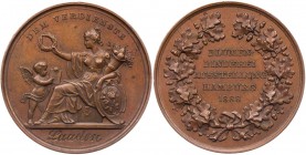 HAMBURG STADT
 Bronzemedaille 1888 (v. Weckwerth) Verdienstmedaille der Blumenbinderei-Ausstellung, Vs.: Flora sitzt mit Füllhorn n. l. und hält Kran...