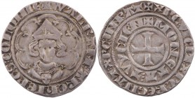 KÖLN ERZBISTUM
Walram Graf von Jülich, 1332-1349. Turnose o. J. (1344) Deutz Vs.: Brustbild mit Mitra v. v., Rs.: Kreuz in doppelter Umschrift Noss 6...
