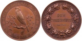 LEIPZIG STADT
 Bronzemedaille o. J. (um 1880-1890, v. Oertel) Verdienstmedaille des Kanarienzüchter-Vereins, Vs.: Kanarienvogel auf Zweig, Rs.: DEM /...